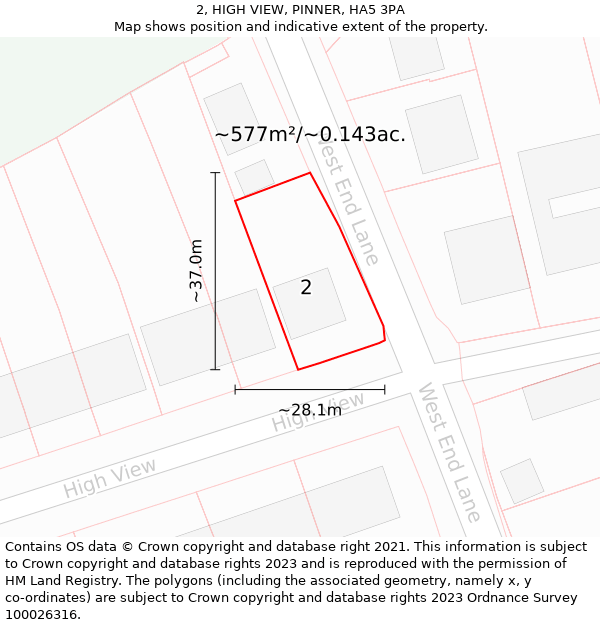 2, HIGH VIEW, PINNER, HA5 3PA: Plot and title map