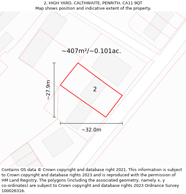 2, HIGH YARD, CALTHWAITE, PENRITH, CA11 9QT: Plot and title map