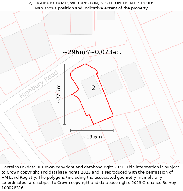 2, HIGHBURY ROAD, WERRINGTON, STOKE-ON-TRENT, ST9 0DS: Plot and title map