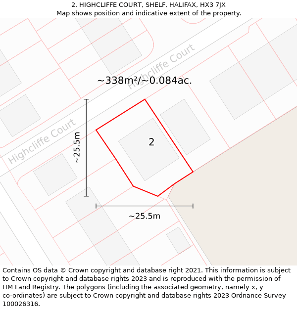 2, HIGHCLIFFE COURT, SHELF, HALIFAX, HX3 7JX: Plot and title map