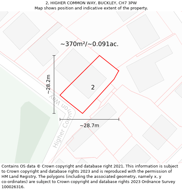 2, HIGHER COMMON WAY, BUCKLEY, CH7 3PW: Plot and title map