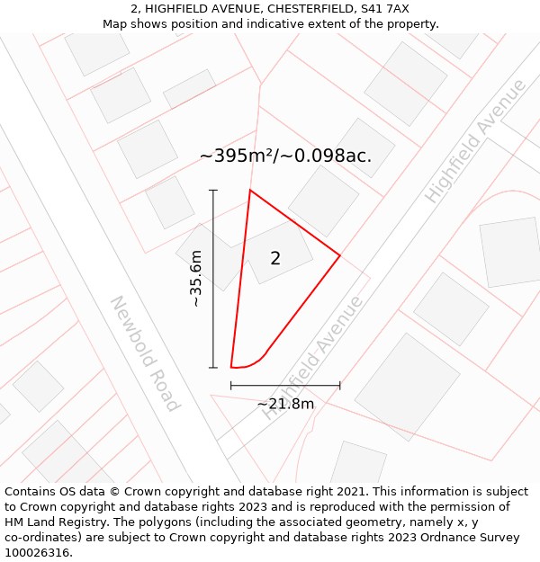 2, HIGHFIELD AVENUE, CHESTERFIELD, S41 7AX: Plot and title map