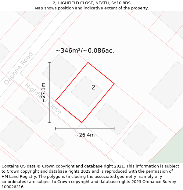 2, HIGHFIELD CLOSE, NEATH, SA10 8DS: Plot and title map