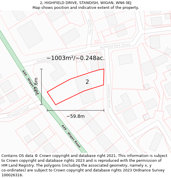 2, HIGHFIELD DRIVE, STANDISH, WIGAN, WN6 0EJ: Plot and title map