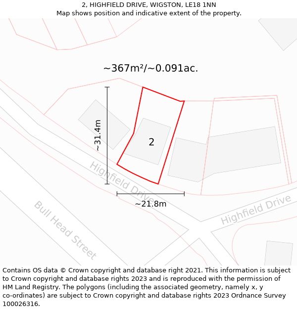 2, HIGHFIELD DRIVE, WIGSTON, LE18 1NN: Plot and title map