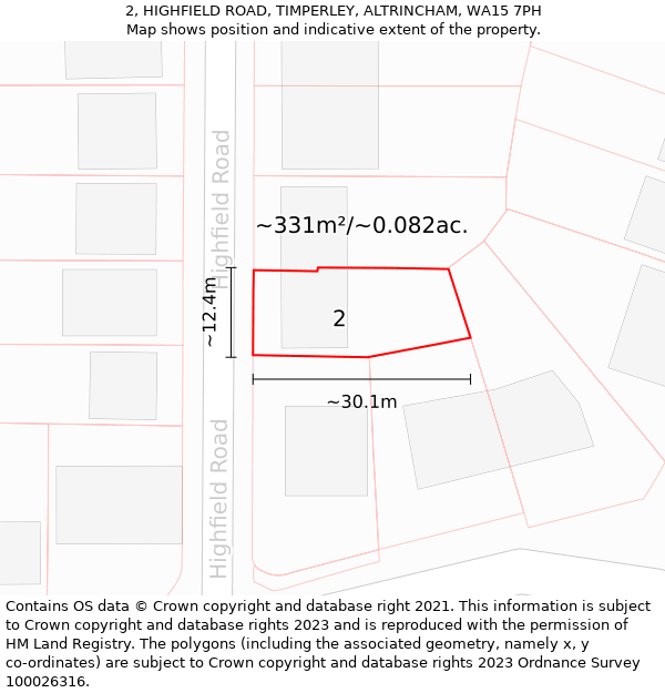 2, HIGHFIELD ROAD, TIMPERLEY, ALTRINCHAM, WA15 7PH: Plot and title map