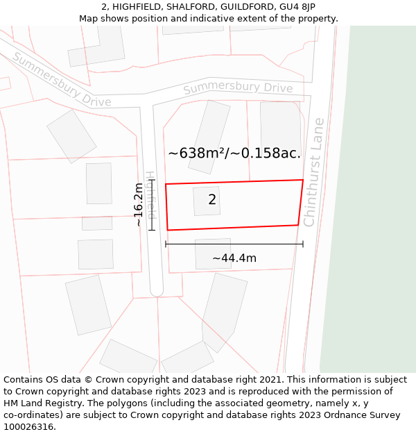 2, HIGHFIELD, SHALFORD, GUILDFORD, GU4 8JP: Plot and title map