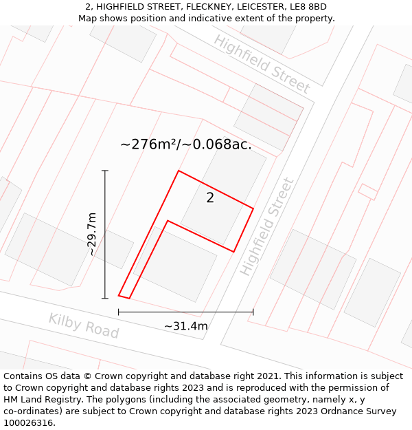 2, HIGHFIELD STREET, FLECKNEY, LEICESTER, LE8 8BD: Plot and title map