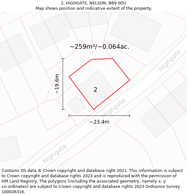 2, HIGHGATE, NELSON, BB9 0DU: Plot and title map