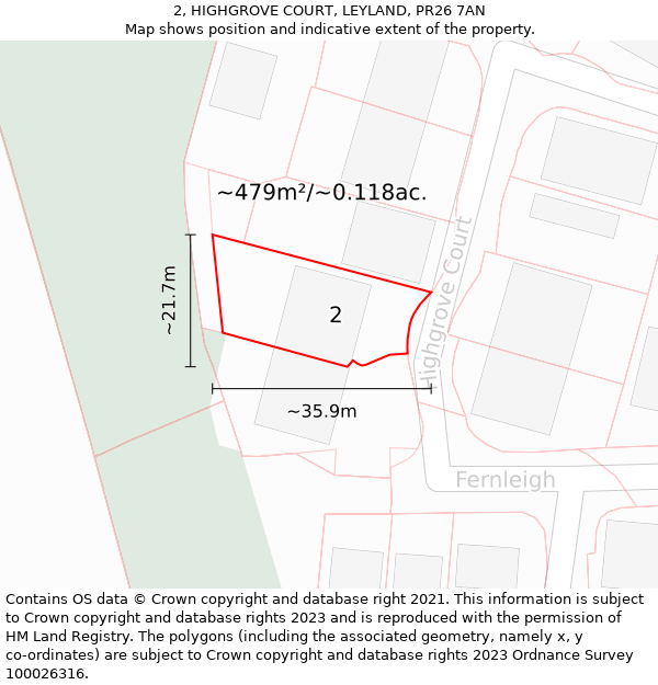 2, HIGHGROVE COURT, LEYLAND, PR26 7AN: Plot and title map