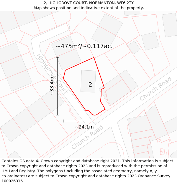 2, HIGHGROVE COURT, NORMANTON, WF6 2TY: Plot and title map