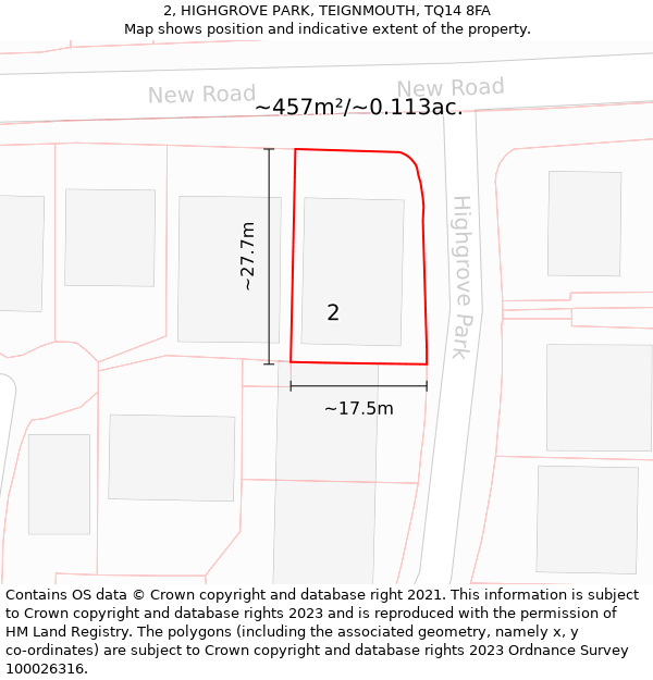2, HIGHGROVE PARK, TEIGNMOUTH, TQ14 8FA: Plot and title map