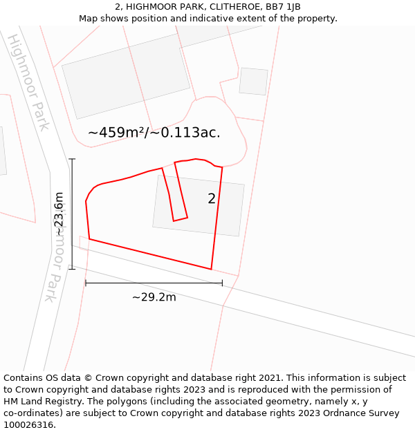 2, HIGHMOOR PARK, CLITHEROE, BB7 1JB: Plot and title map