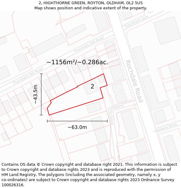 2, HIGHTHORNE GREEN, ROYTON, OLDHAM, OL2 5US: Plot and title map