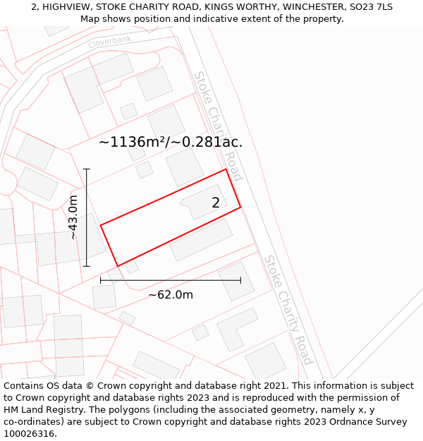 2, HIGHVIEW, STOKE CHARITY ROAD, KINGS WORTHY, WINCHESTER, SO23 7LS: Plot and title map