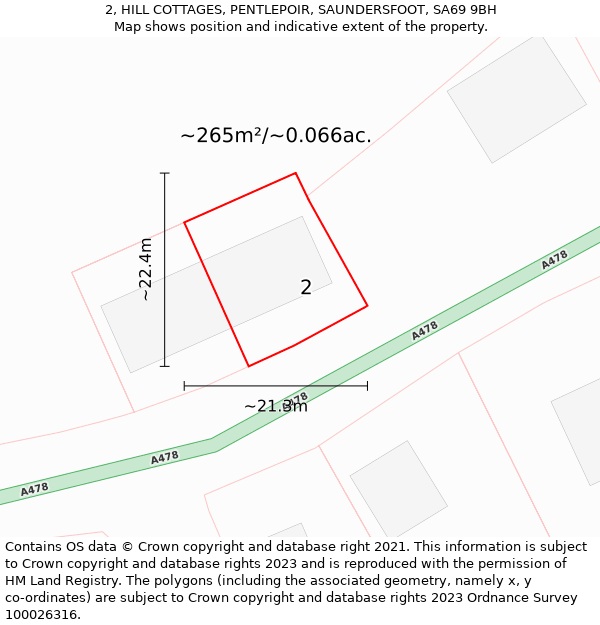 2, HILL COTTAGES, PENTLEPOIR, SAUNDERSFOOT, SA69 9BH: Plot and title map