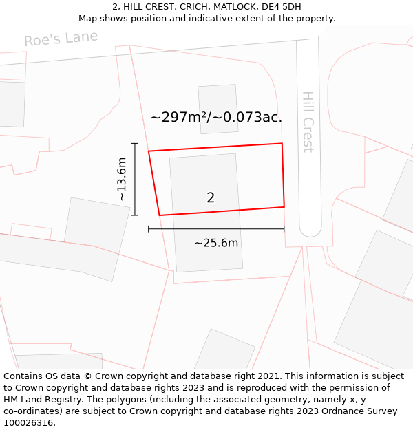 2, HILL CREST, CRICH, MATLOCK, DE4 5DH: Plot and title map