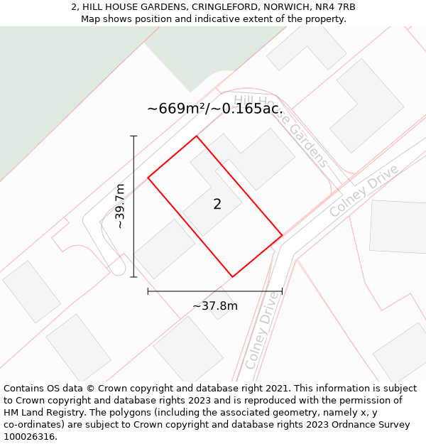 2, HILL HOUSE GARDENS, CRINGLEFORD, NORWICH, NR4 7RB: Plot and title map