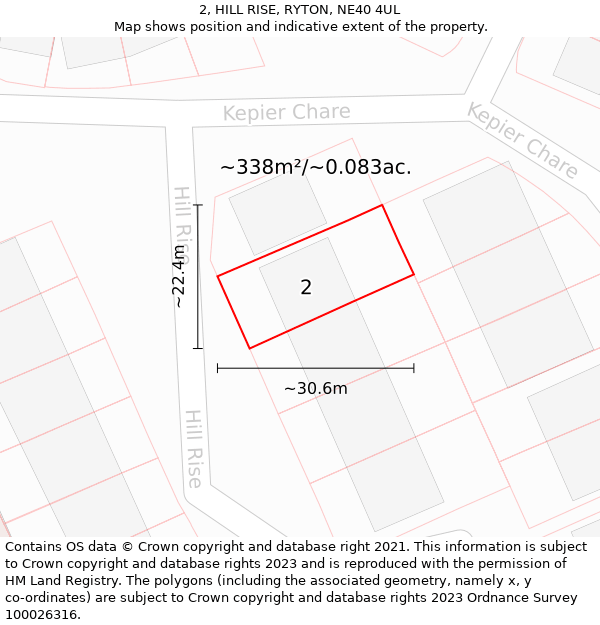 2, HILL RISE, RYTON, NE40 4UL: Plot and title map