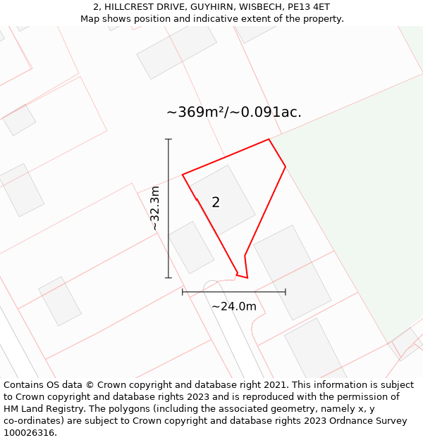 2, HILLCREST DRIVE, GUYHIRN, WISBECH, PE13 4ET: Plot and title map