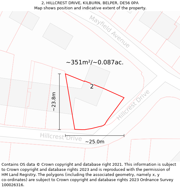 2, HILLCREST DRIVE, KILBURN, BELPER, DE56 0PA: Plot and title map