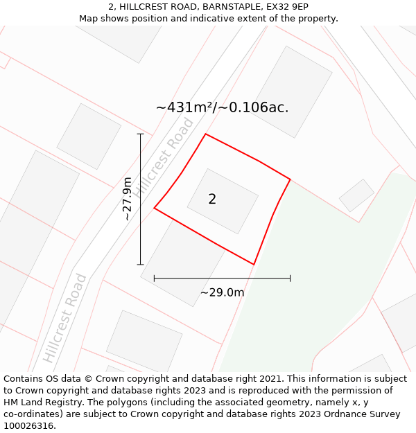2, HILLCREST ROAD, BARNSTAPLE, EX32 9EP: Plot and title map