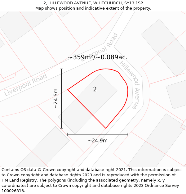 2, HILLEWOOD AVENUE, WHITCHURCH, SY13 1SP: Plot and title map