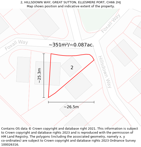 2, HILLSDOWN WAY, GREAT SUTTON, ELLESMERE PORT, CH66 2HJ: Plot and title map