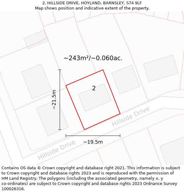 2, HILLSIDE DRIVE, HOYLAND, BARNSLEY, S74 9LF: Plot and title map