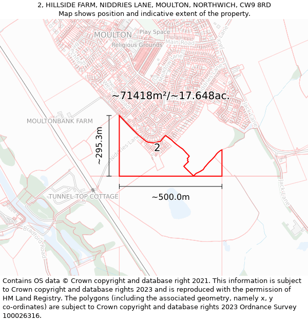 2, HILLSIDE FARM, NIDDRIES LANE, MOULTON, NORTHWICH, CW9 8RD: Plot and title map