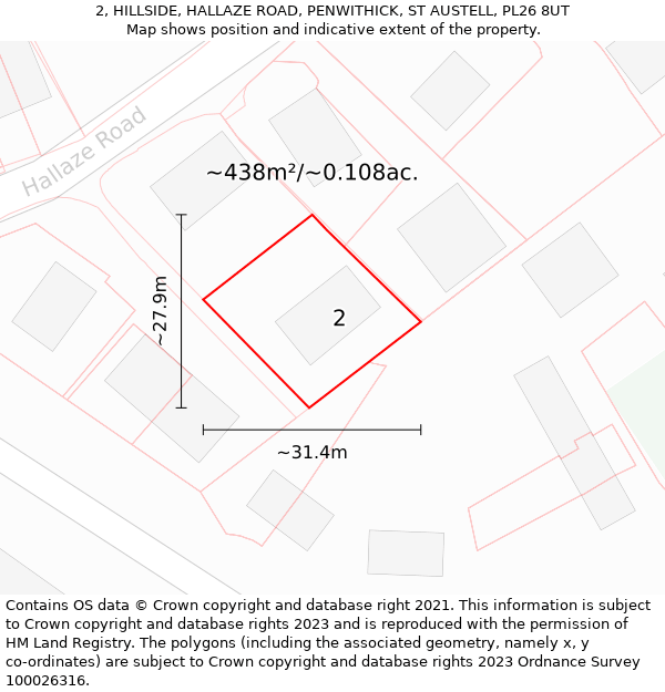 2, HILLSIDE, HALLAZE ROAD, PENWITHICK, ST AUSTELL, PL26 8UT: Plot and title map