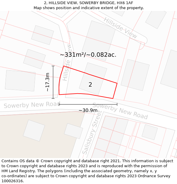 2, HILLSIDE VIEW, SOWERBY BRIDGE, HX6 1AF: Plot and title map