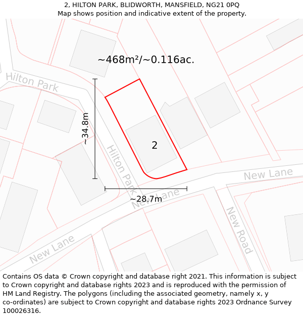 2, HILTON PARK, BLIDWORTH, MANSFIELD, NG21 0PQ: Plot and title map