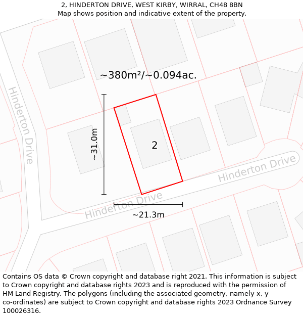 2, HINDERTON DRIVE, WEST KIRBY, WIRRAL, CH48 8BN: Plot and title map