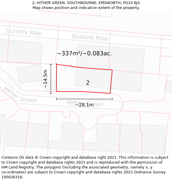 2, HITHER GREEN, SOUTHBOURNE, EMSWORTH, PO10 8JA: Plot and title map