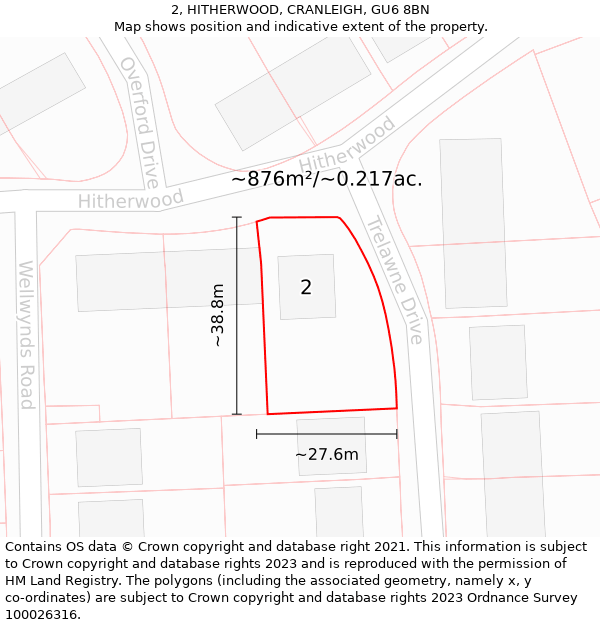 2, HITHERWOOD, CRANLEIGH, GU6 8BN: Plot and title map