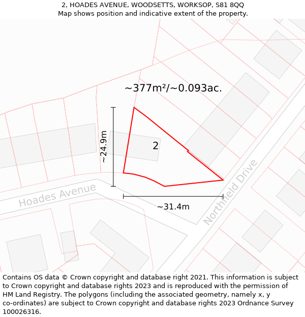 2, HOADES AVENUE, WOODSETTS, WORKSOP, S81 8QQ: Plot and title map