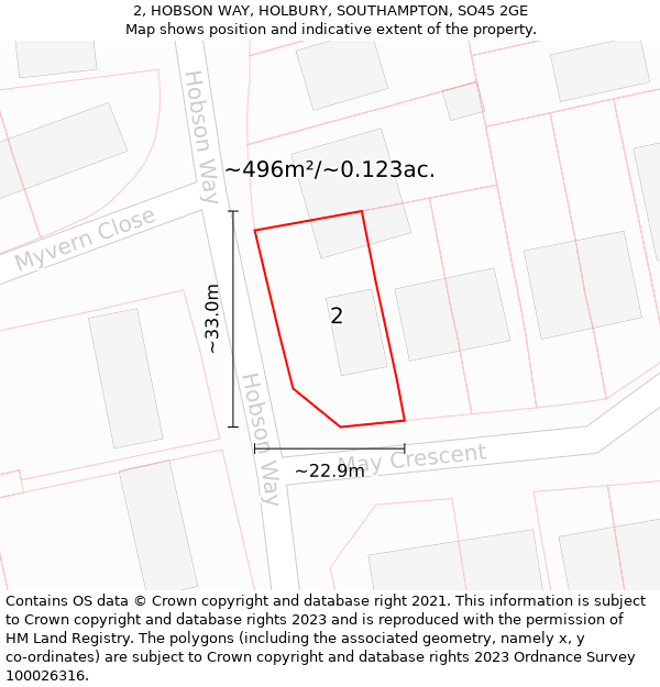 2, HOBSON WAY, HOLBURY, SOUTHAMPTON, SO45 2GE: Plot and title map