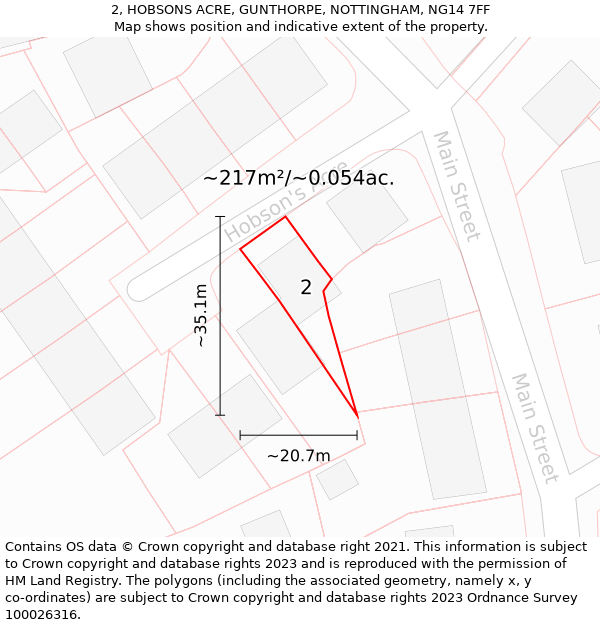 2, HOBSONS ACRE, GUNTHORPE, NOTTINGHAM, NG14 7FF: Plot and title map