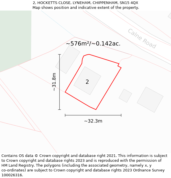 2, HOCKETTS CLOSE, LYNEHAM, CHIPPENHAM, SN15 4QX: Plot and title map