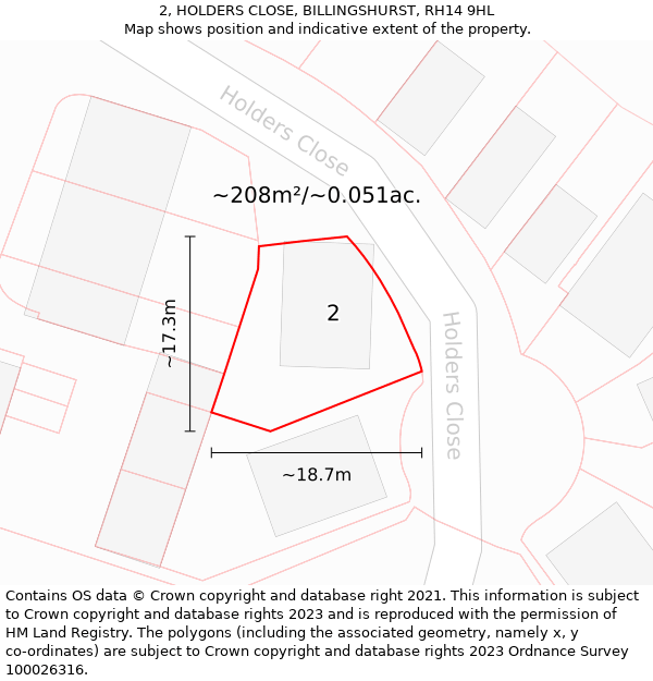 2, HOLDERS CLOSE, BILLINGSHURST, RH14 9HL: Plot and title map