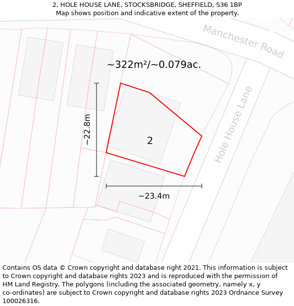 2, HOLE HOUSE LANE, STOCKSBRIDGE, SHEFFIELD, S36 1BP: Plot and title map