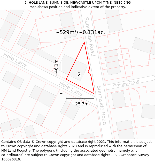 2, HOLE LANE, SUNNISIDE, NEWCASTLE UPON TYNE, NE16 5NG: Plot and title map