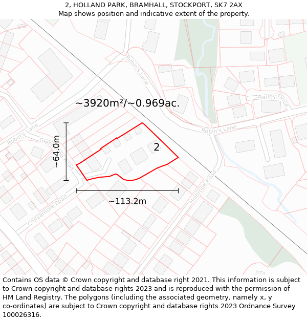 2, HOLLAND PARK, BRAMHALL, STOCKPORT, SK7 2AX: Plot and title map