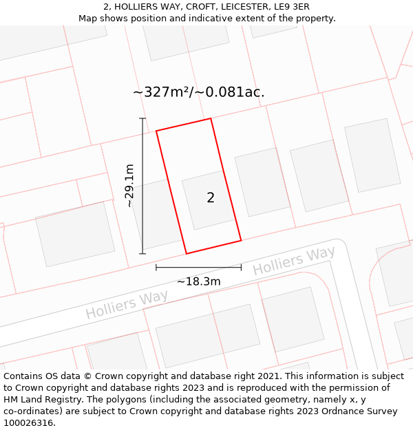 2, HOLLIERS WAY, CROFT, LEICESTER, LE9 3ER: Plot and title map