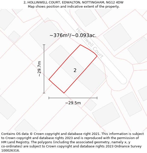 2, HOLLINWELL COURT, EDWALTON, NOTTINGHAM, NG12 4DW: Plot and title map