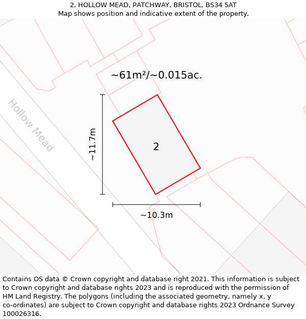 2, HOLLOW MEAD, PATCHWAY, BRISTOL, BS34 5AT: Plot and title map