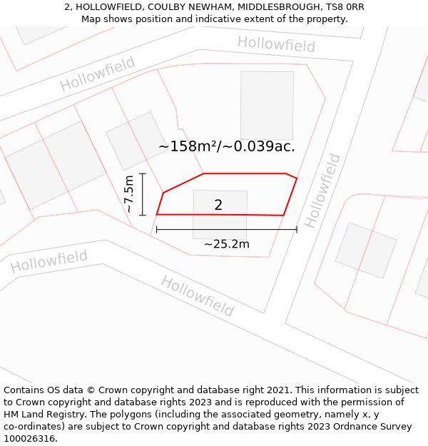 2, HOLLOWFIELD, COULBY NEWHAM, MIDDLESBROUGH, TS8 0RR: Plot and title map