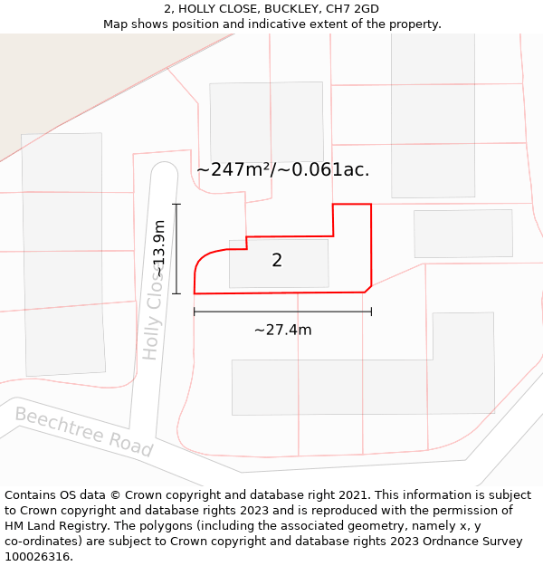 2, HOLLY CLOSE, BUCKLEY, CH7 2GD: Plot and title map