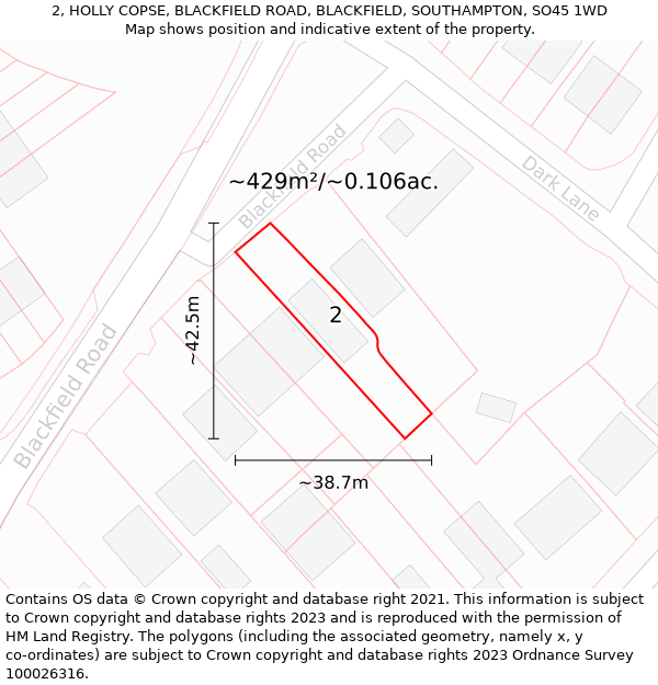 2, HOLLY COPSE, BLACKFIELD ROAD, BLACKFIELD, SOUTHAMPTON, SO45 1WD: Plot and title map